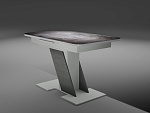 Кухонный стол Олимп 1240*750/300 (ручной механизм) форма 2 (стекло закаленное) (Н005 / белый камень + серый камень (светлый))
